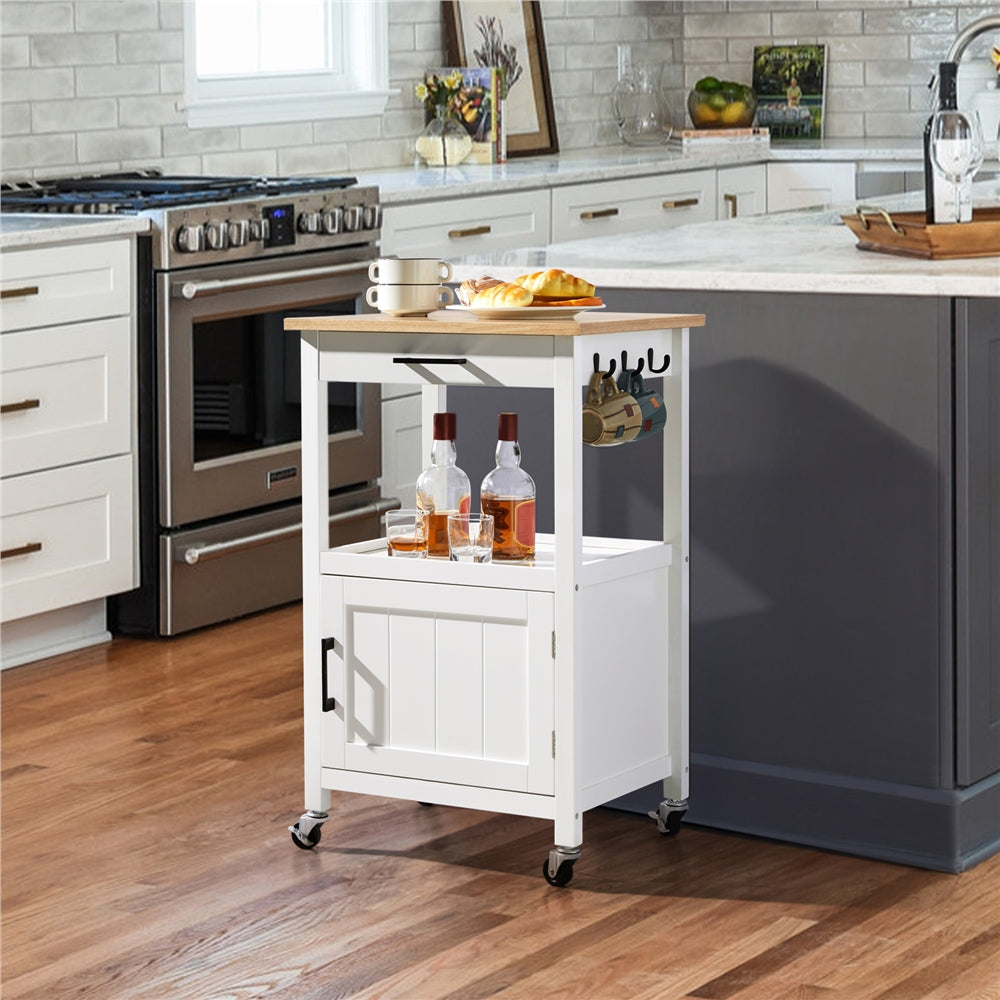 Yaheetech Kitchen Island Cart Storage Rolling Kitchen Cart W/Wheels for Dining Rooms Kitchens Living Rooms, White