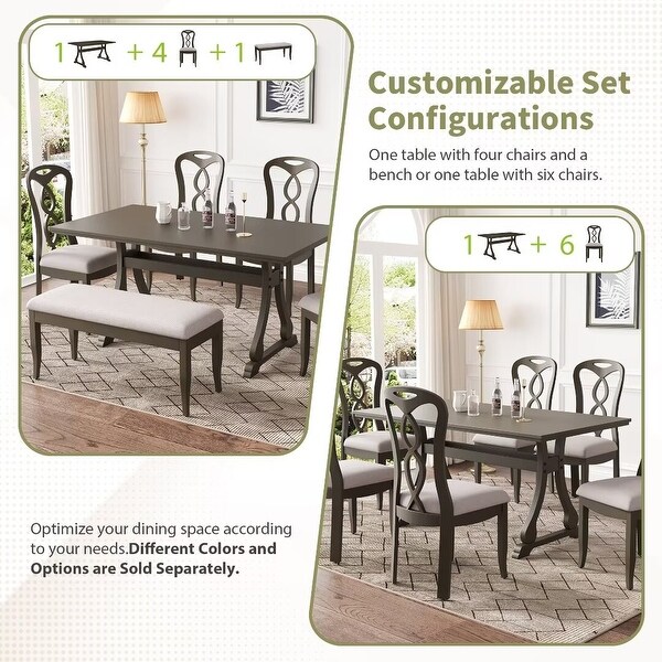 Trestle Dining Table Set with Upholstered Dining Chairs and Dining Bench