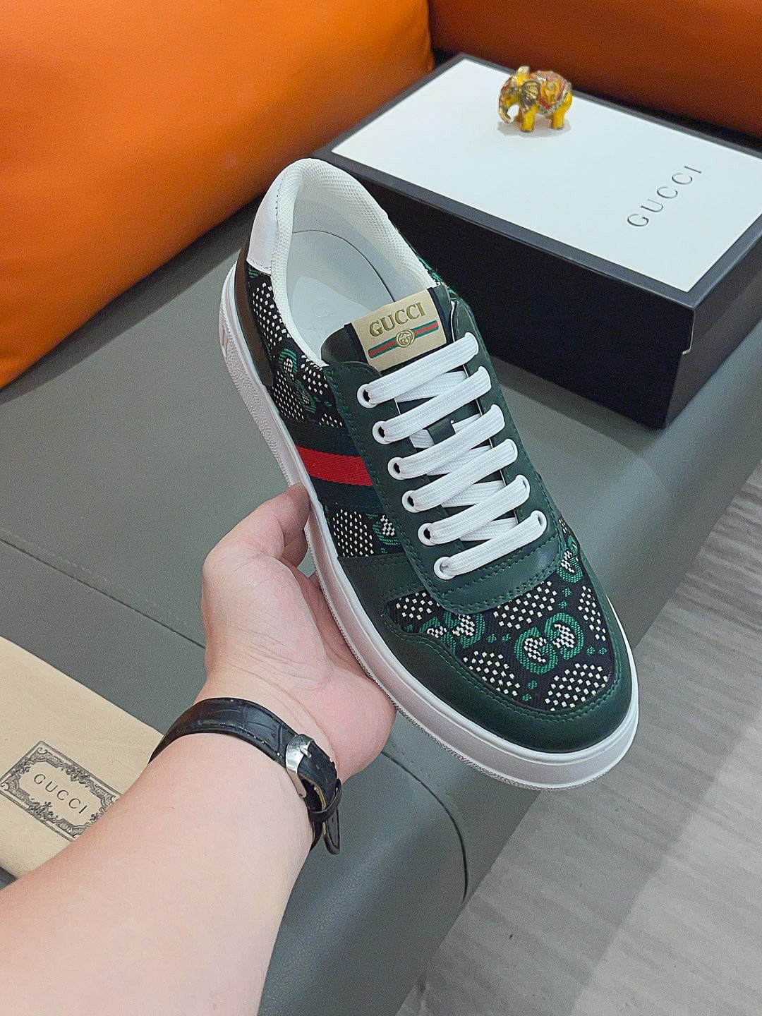 Gucci Screener Gg High Top Sneaker Leather In Green