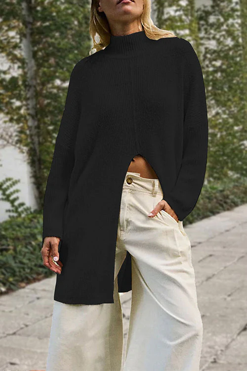 Slit Front Mock Neck Sweater | Relaxed Fit KnitClistos