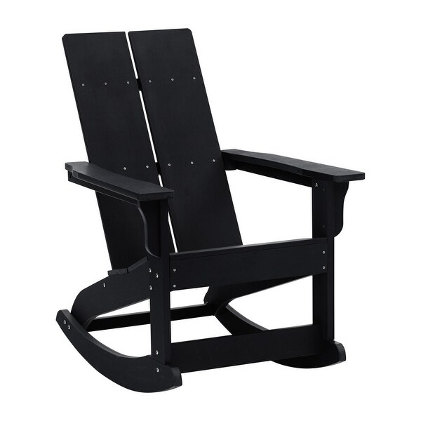 2 Modern Dual Slat Poly Resin Adirondack Rocking Chairs with Side Table