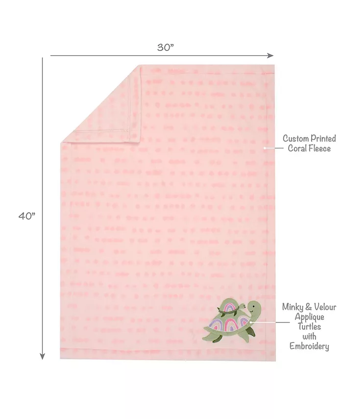 Lambs and Ivy Sea Dreams Cozy Pink Fleece Turtle Applique Baby Blanket