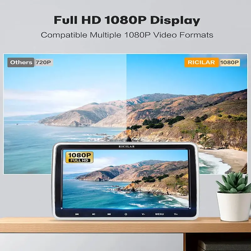RICILAR 10.5-Inch Dual-Screen Car DVD Player – HD Playback, Multi-Format Support & Included Accessories