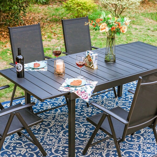 7/9Piece Patio Dining Set,1X Expandable Table,6/8 Folding Textilene Chairs