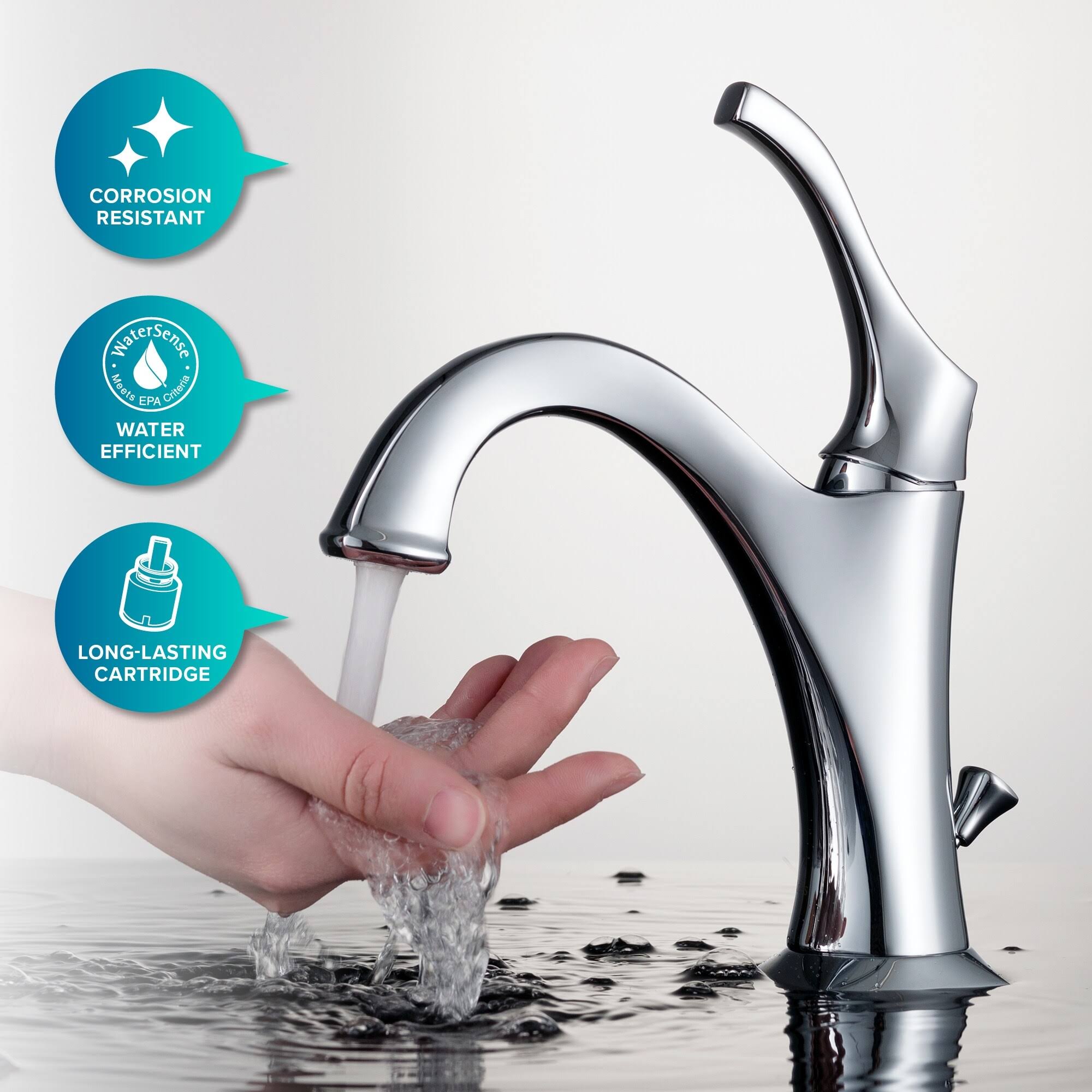 Kraus C-KCV-142-1201CH Elavo Sink Faucet Bathroom Set, Chrome- Arlo