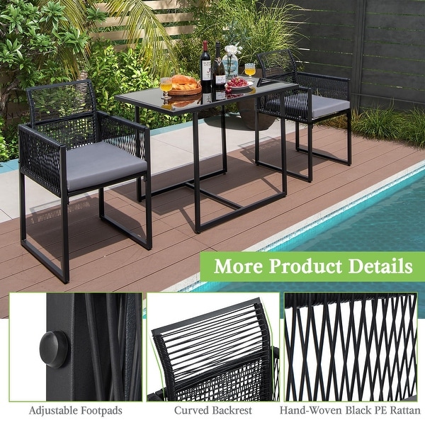Costway 3PCS Patio PE Wicker Furniture Set Cushioned Chairs with