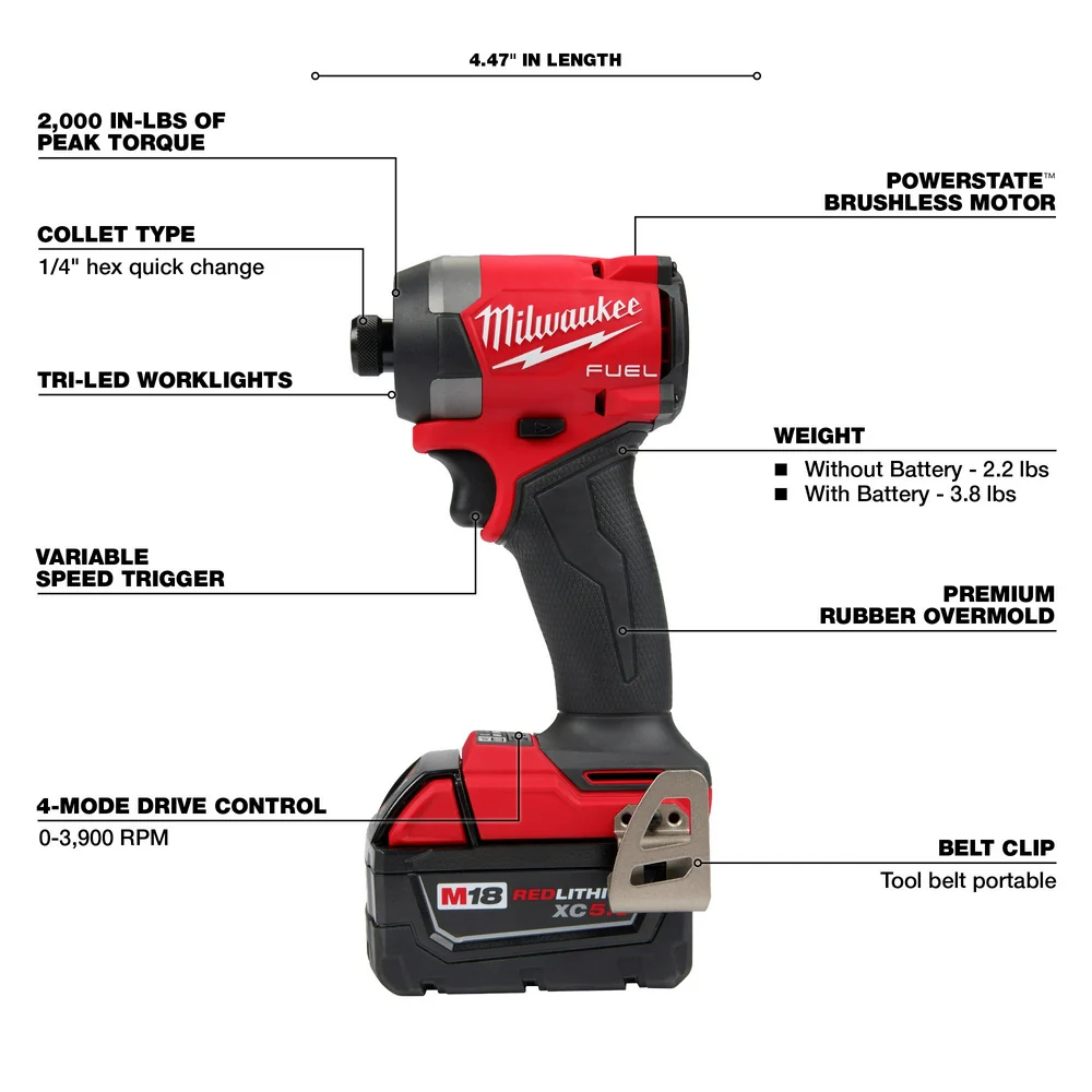 2026 Milwaukee 3697-22 M18 FUEL 18V Cordless 2-Tool Combo Kit w/ 5.0AH Batteries
