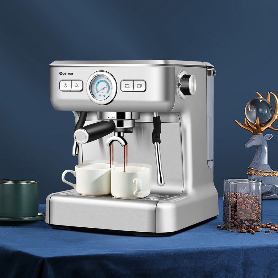 Costway Semi-Auto Espresso Machine Maker Water Tank Pump Pressure w/ Milk Frother Wand