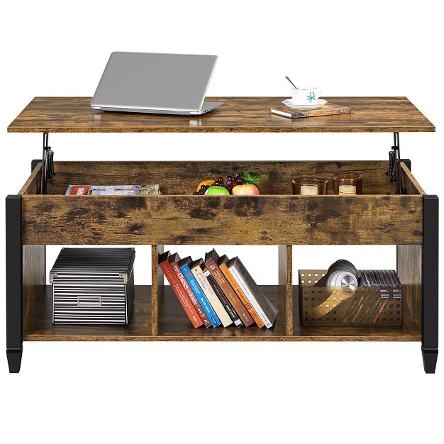 Yaheetech Lift Top Coffee Table With Hidden Compartment amp 3 Cube Open Shelves For Living Room