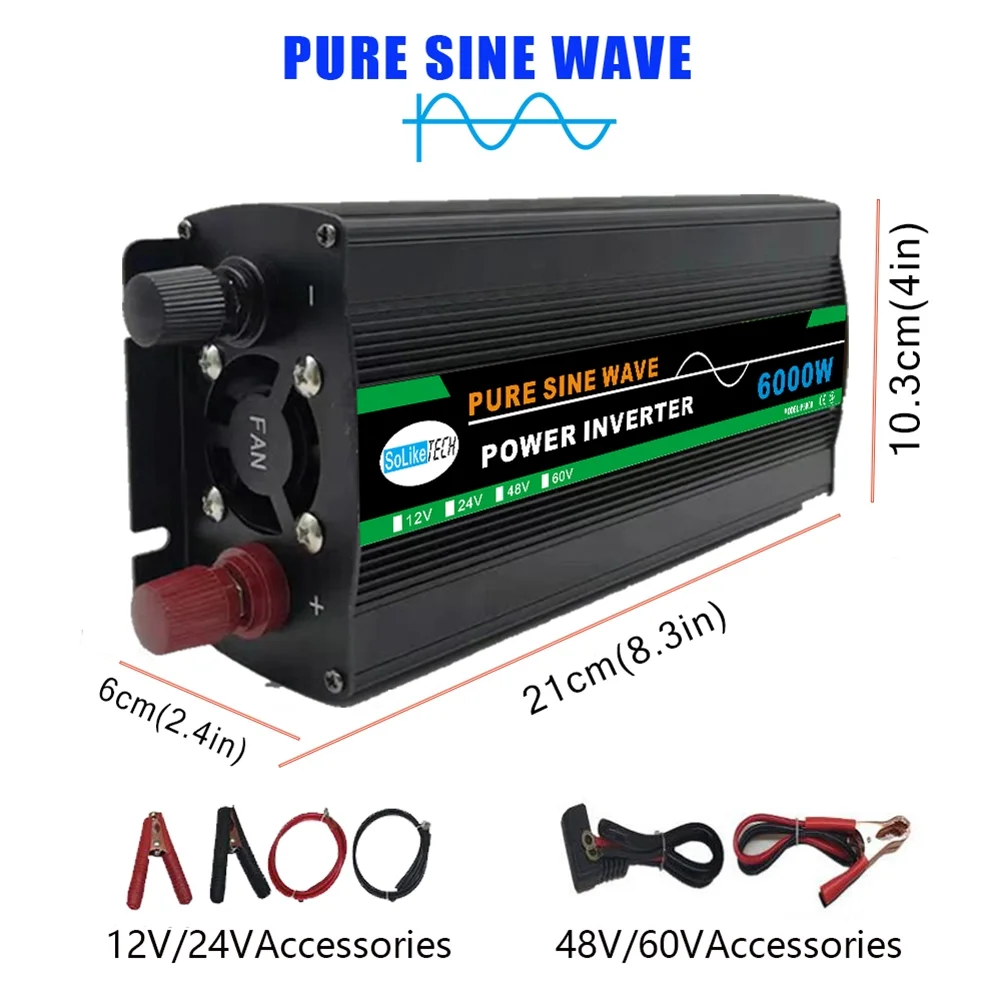 Pure Sine Wave Inverter 12V To 6000W AC220V Voltage Transformer Power Converter Solar Inverter