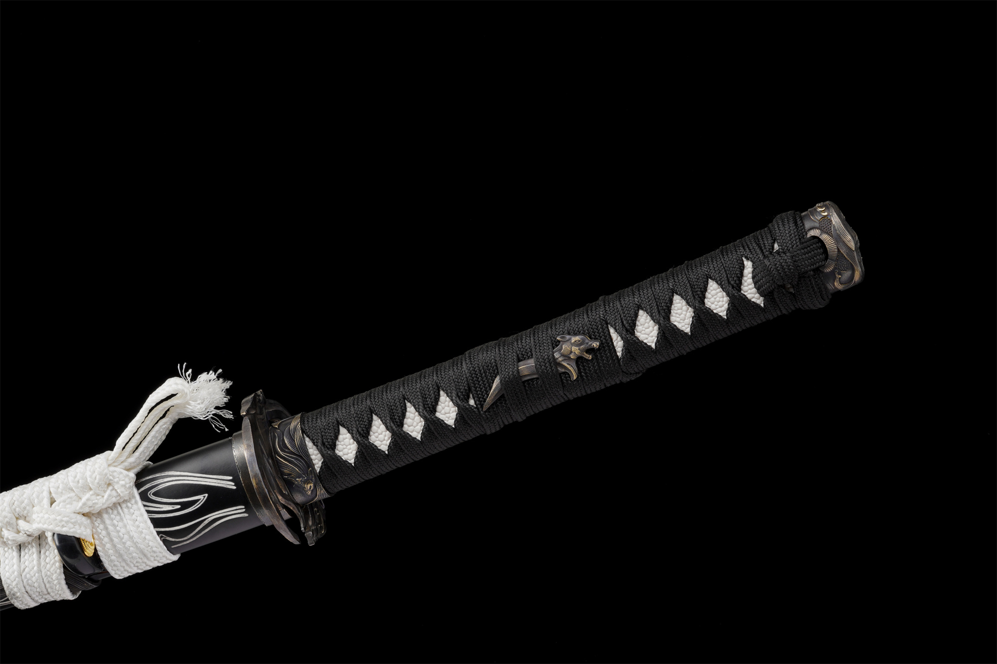 Ghost of Yotei Katana – Manganese Steel, Twin Wolf Tsuba, Full Tang