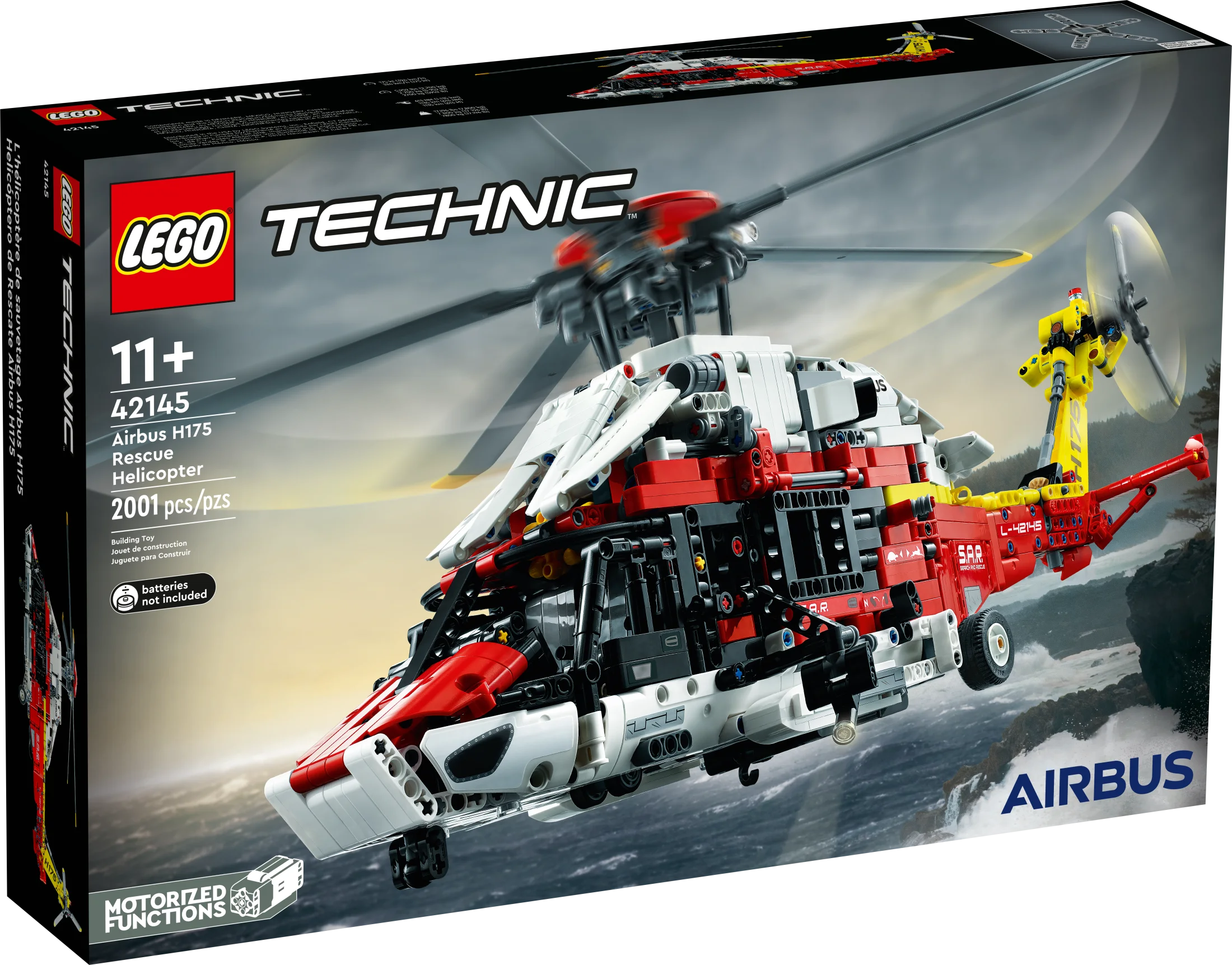 LEGO Technic Airbus H175 Rescue Helicopter 42145, Educational Model Building Set for Kids, with Spinning Rotors and Motorized Features, Construction Toy