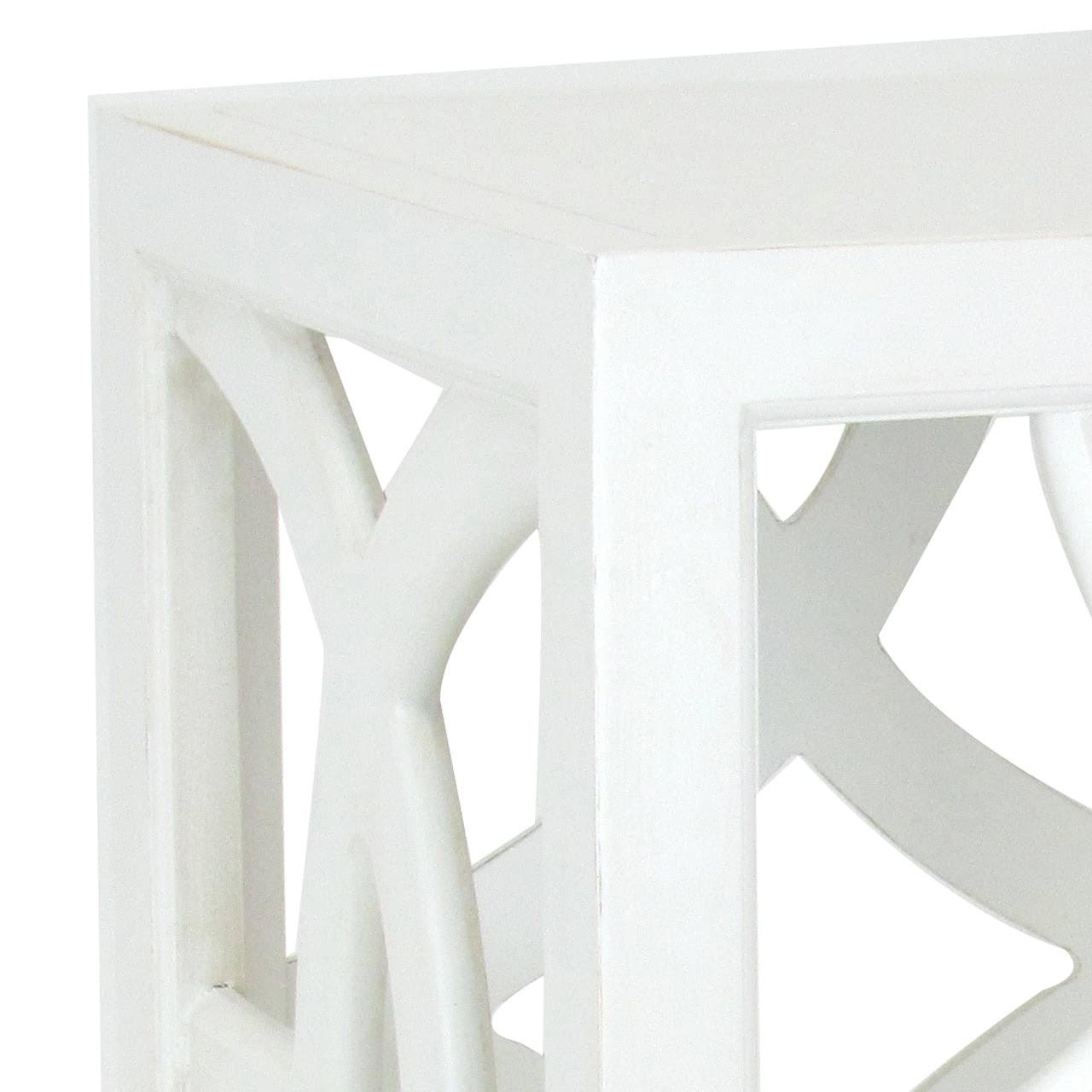 Contemporary Style Square Side Table with Open Lattice Design, White