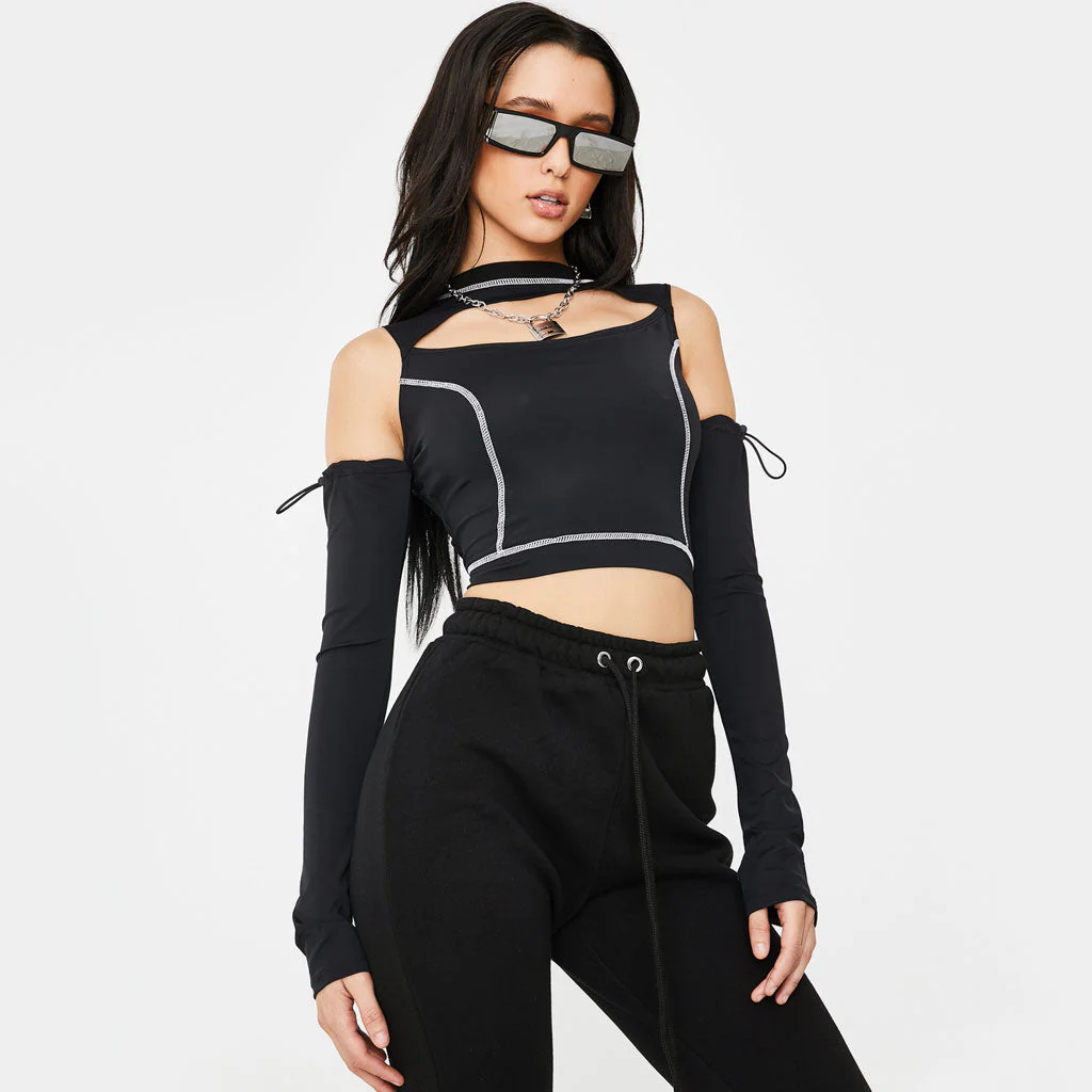 Cut Out Mock Neck Crop TopClistos
