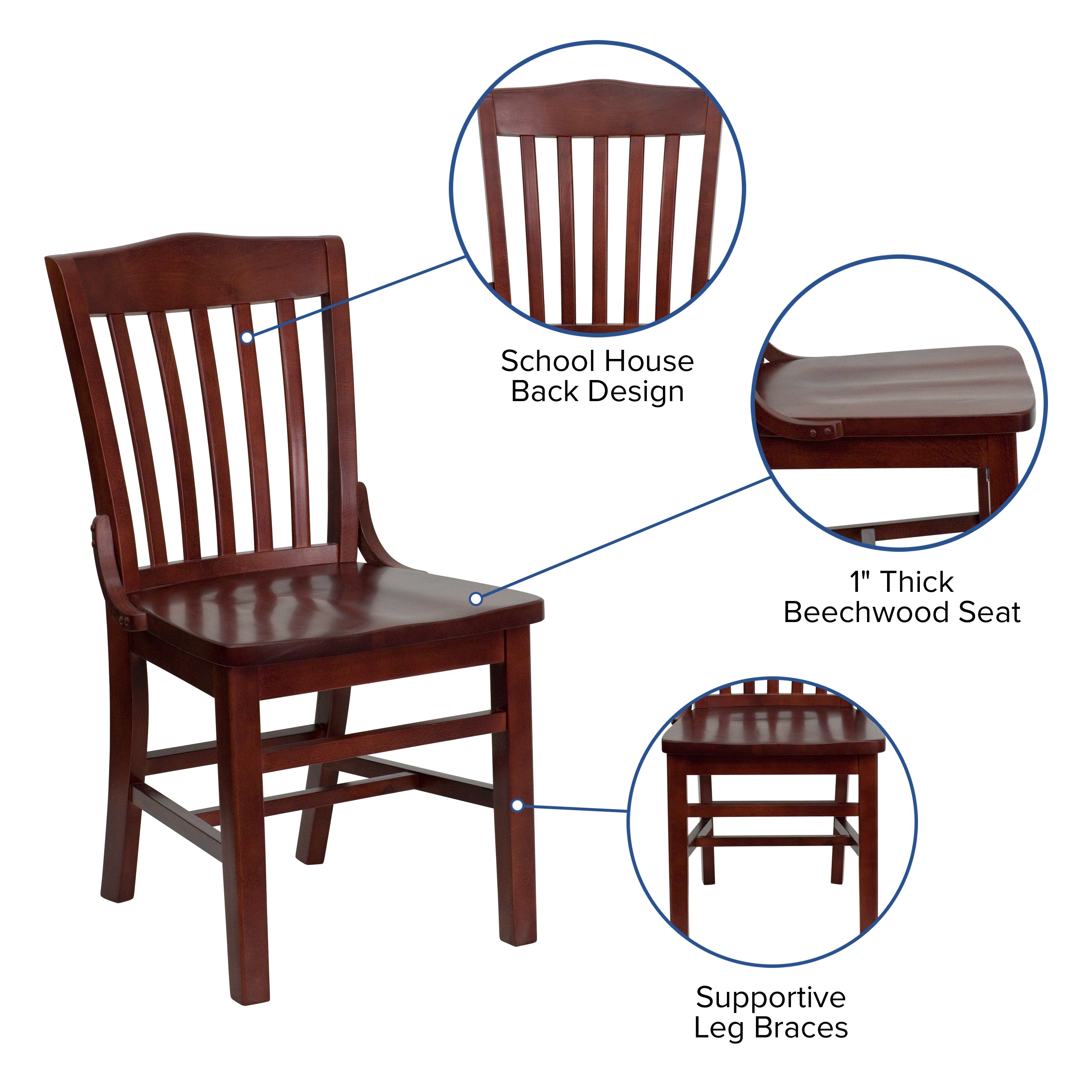 Flash Furniture HERCULES Series School House Back Mahogany Wood Restaurant Chair