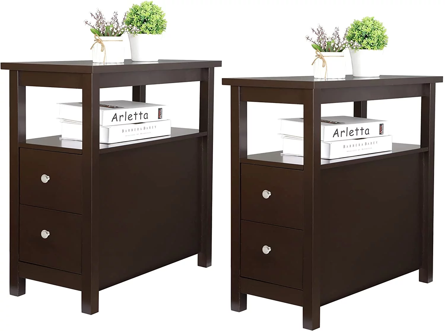 KBANZIBIU Side End Table Set of 2 Multifunctional Narrow Stand Chairside End Table for Living Room