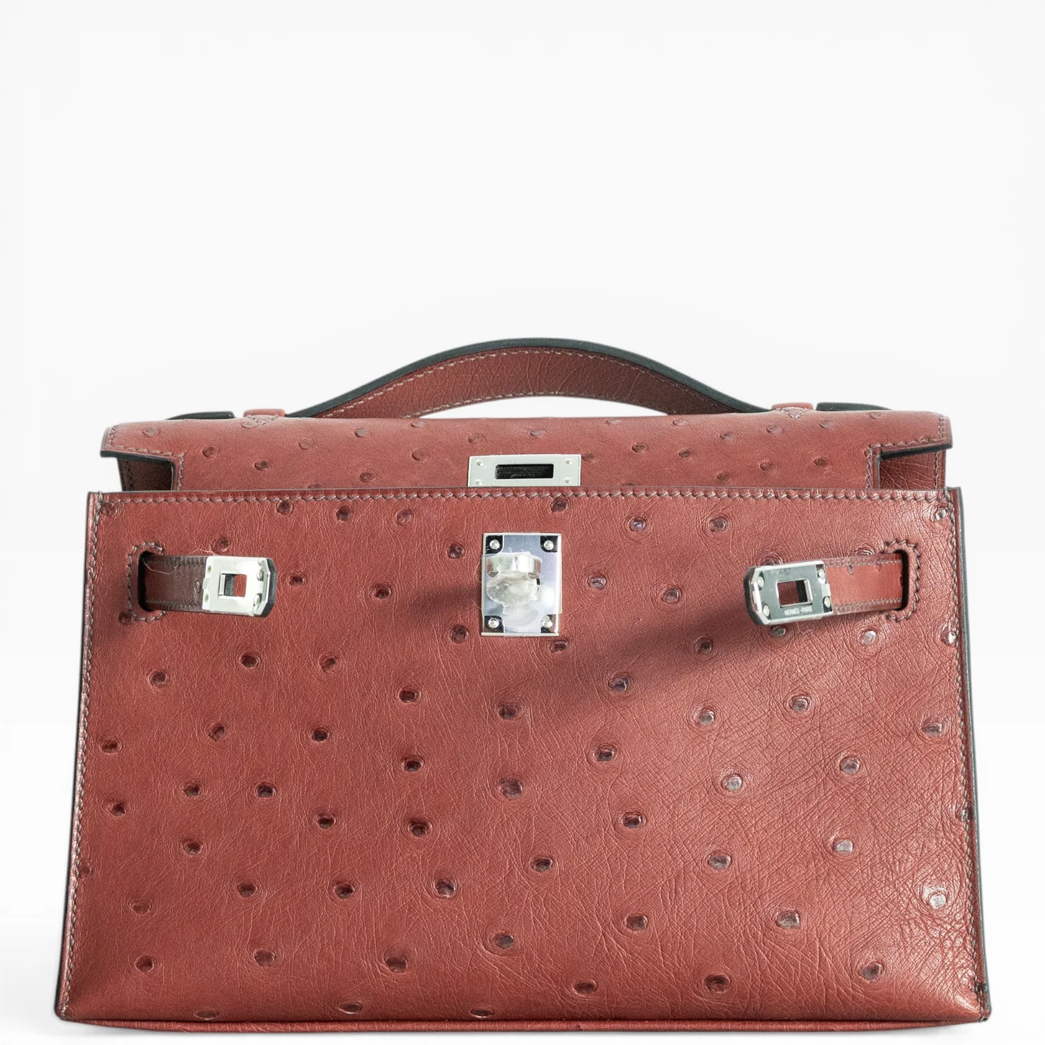 Hermès Kelly Pochette Rouge H Ostrich Palladium Hardware