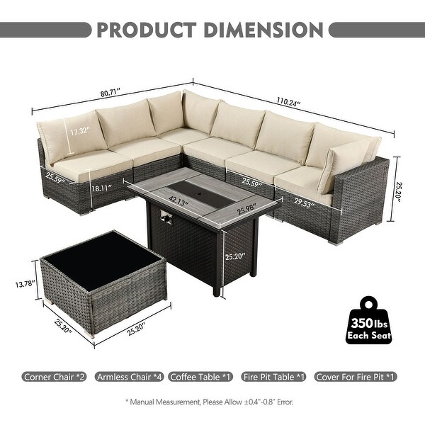 HOOOWOOO 8piece Patio Furniture Set Wicker Sectional Sofa with Fire Pit Table