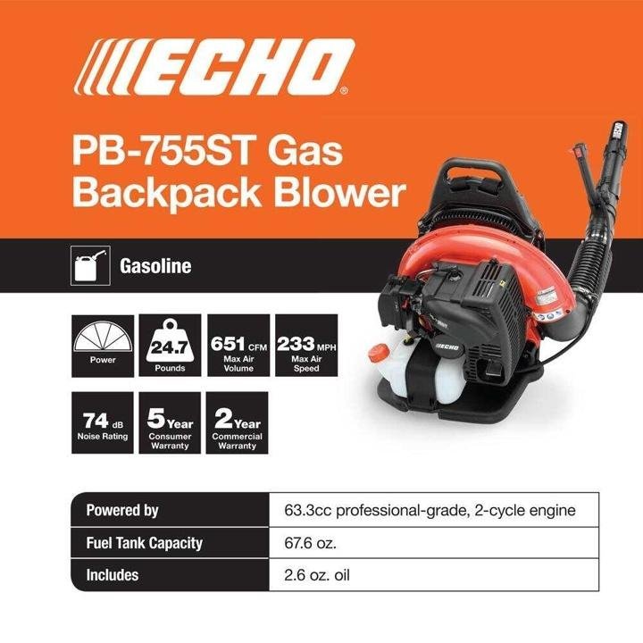 echo-63.3cc Gas 2-Stroke Cycle Backpack Leaf Blower with Tube Throttle
