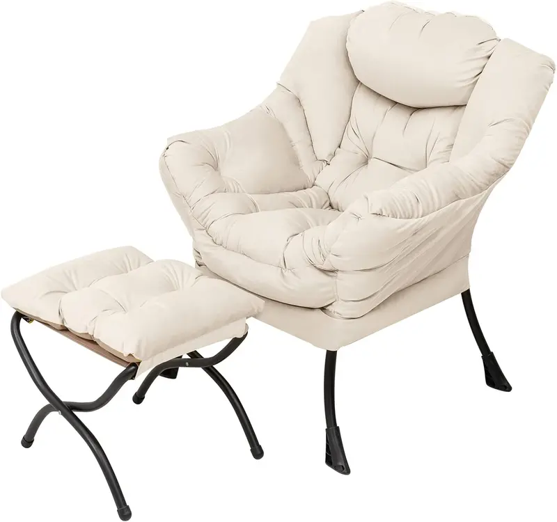Welnow Modern Lazy Chair with Ottoman – Compact Accent Armchair Featuring Side Pocket and Footrest
