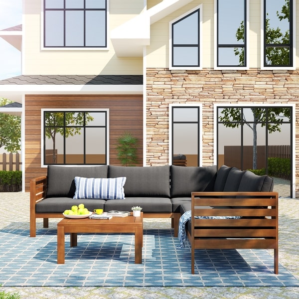 Lshape Sectional Sofa Set Outside Conversation Sets Waterresistant Armchair with Coffee Table for Poolside Courtyard Patio