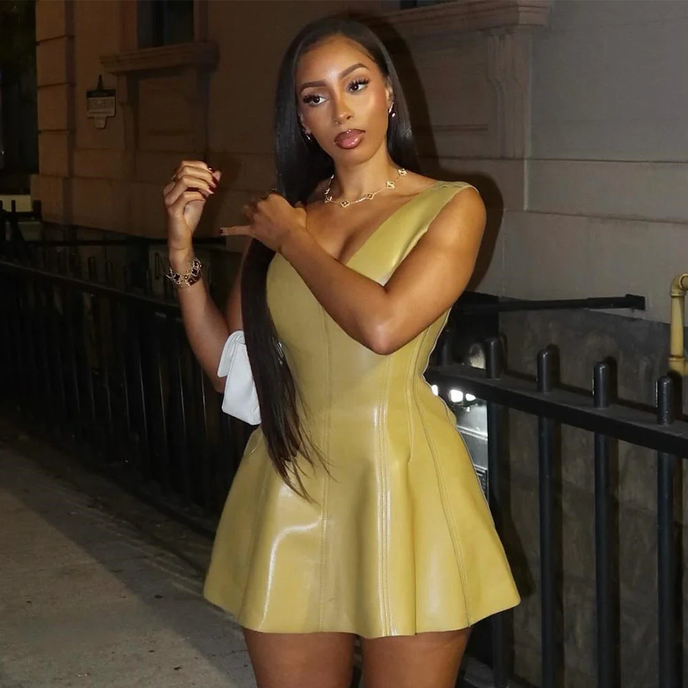 Faux Leather A-Line Mini DressClistos