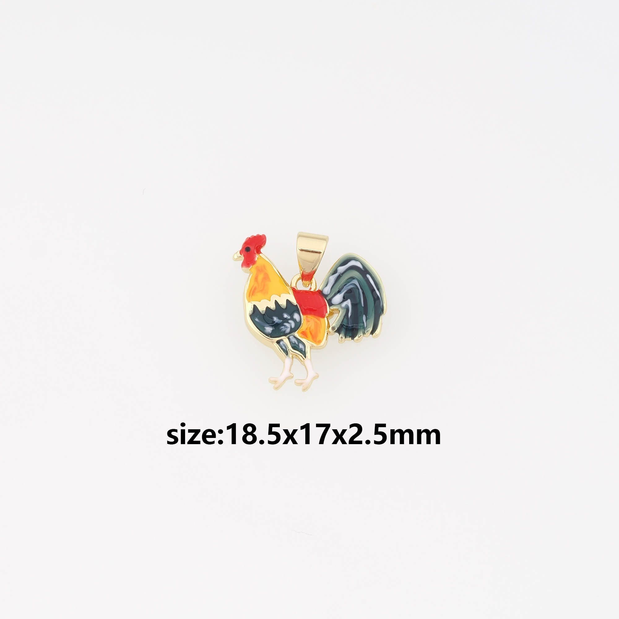 18K Gold Filled Rooster Pendant,Enamel Rooster Charm Earrings Necklace for DIY Jewelry Making Supply