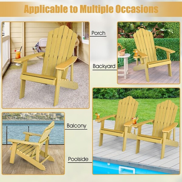 Costway Patio HIPS Adirondack Chair with Cup Holder Weather Resistant