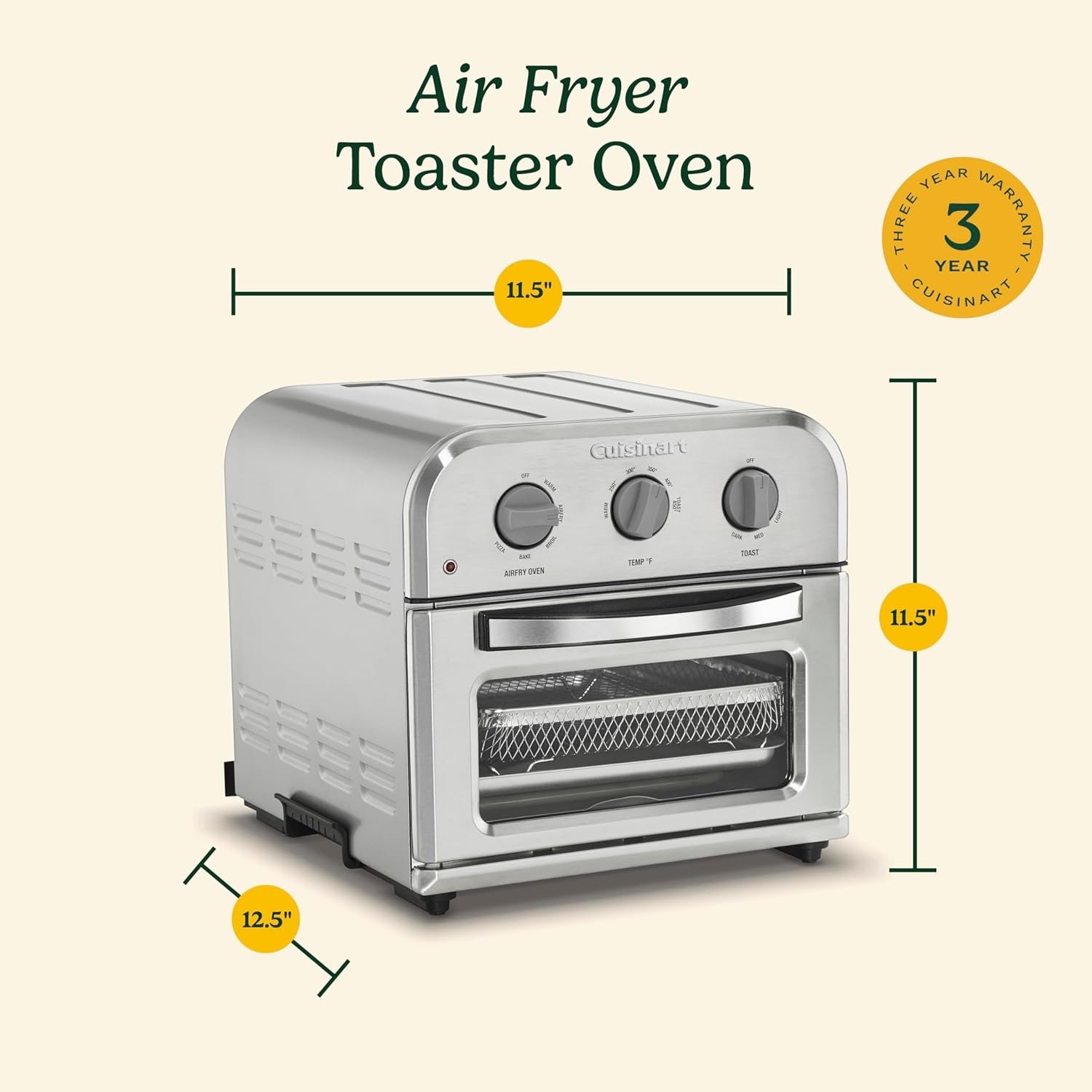 2.5LBS Compact Air Fryer Toaster Oven, 6-in-1 Functions, Adjustable Temp, Stainless Steel