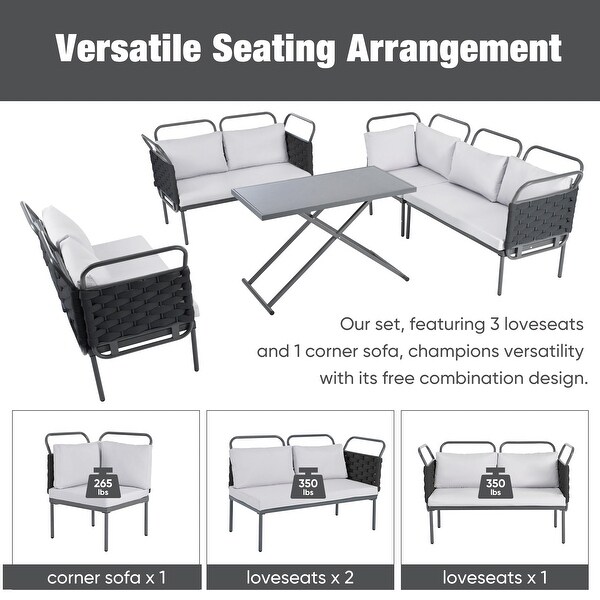Patio Sectional Sofa Set Woven Rope Furniture Set with Cushions