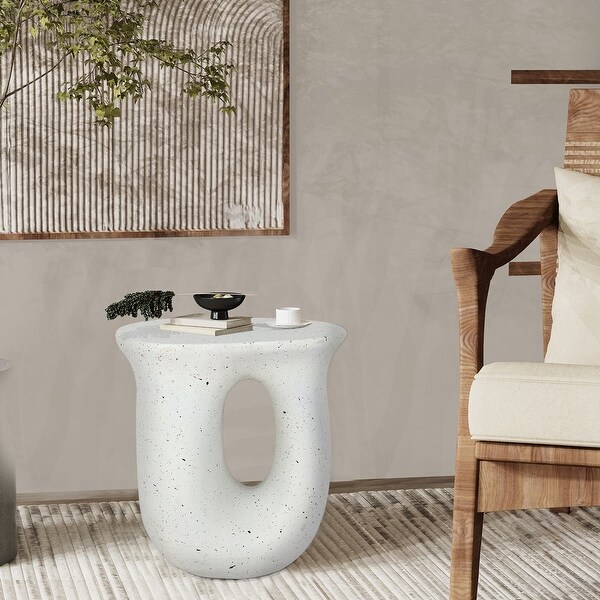 Outdoor Contemporary Lightweight Concrete Accent Side Table