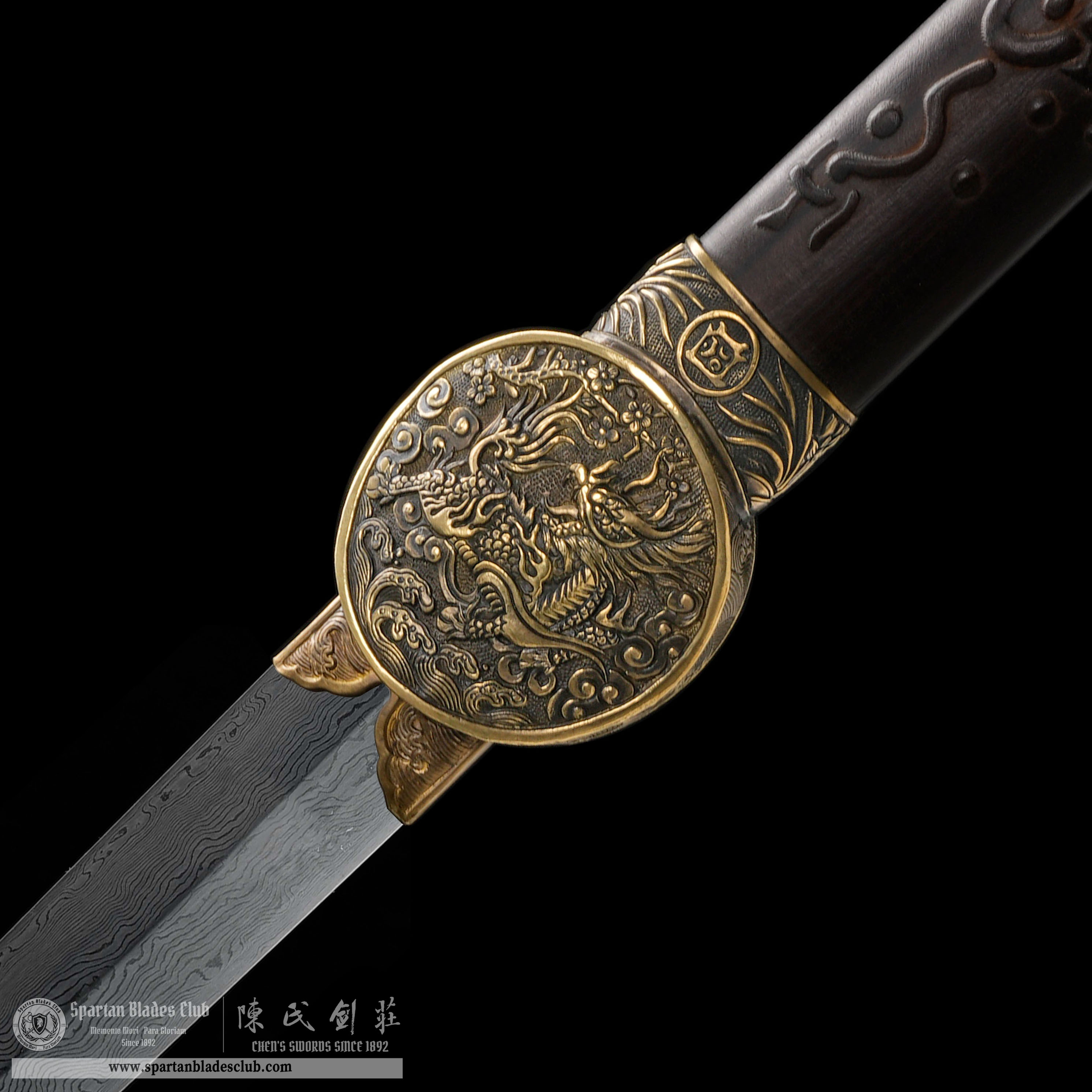 XA12 | Wuxing Jian | Chinese weapons | Damascus steel | Golden&Black | Battle-Ready | Full-tang | Spartan Blades Club | CHEN'S SWORDS 1892 - Spartan Blades Club - 陳氏劍莊1892