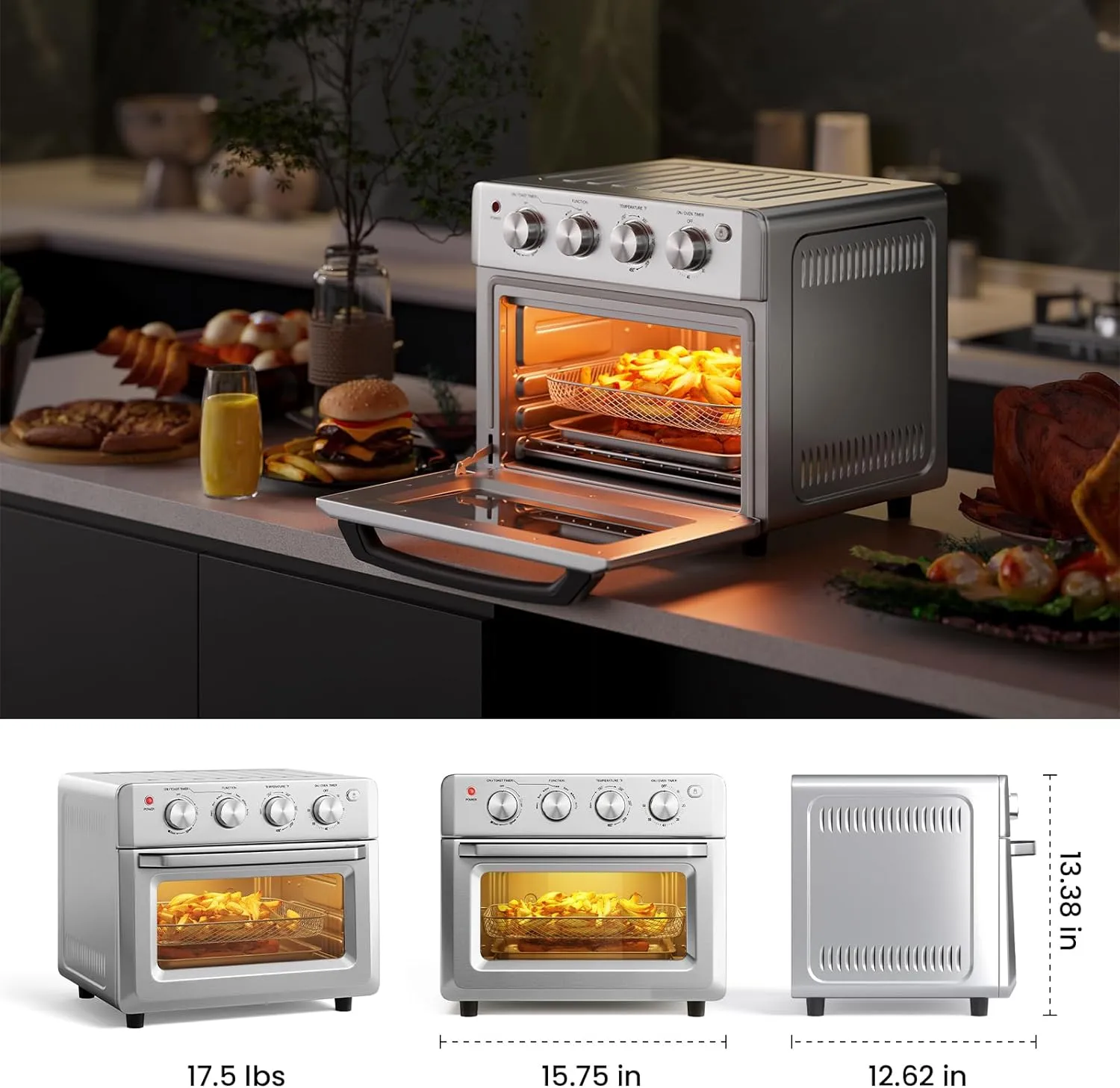 Air Fryer Oven & Toasters 19QT, 7 in 1 Convection Oven Combo for Family Use, 360° Even & Healthy Cooking