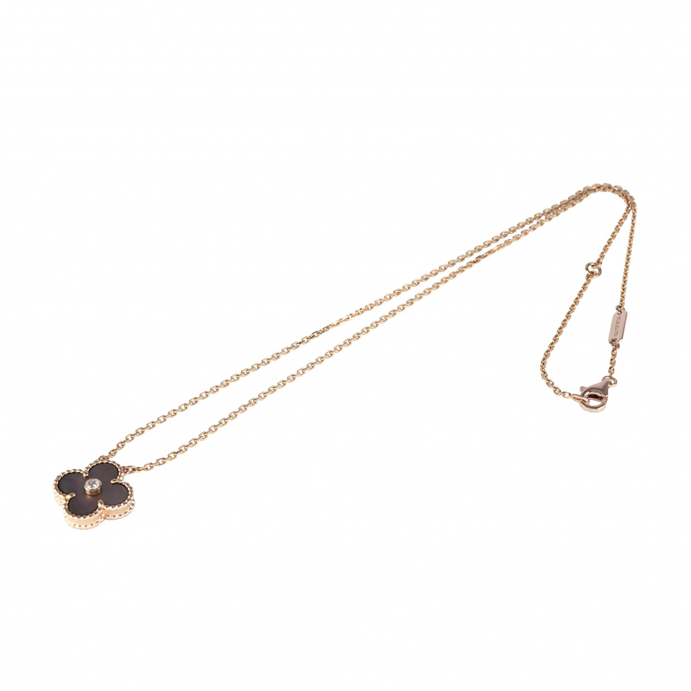 Van Cleef & Arpels Vintage Alhambra Gray Mother of Pearl Holiday 2014 Exclusive Necklace 18K Rose Gold