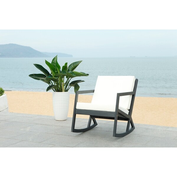 SAFAVIEH Vernon Black Outdoor Rocking Chair w/ White Cushions
