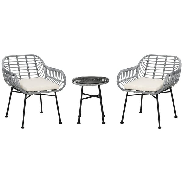 3 Piece Patio Set,PE Rattan Wicker Chairs and Table with Tempered Glass