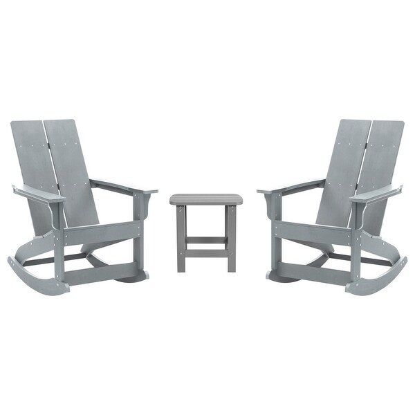 2 Modern Dual Slat Poly Resin Adirondack Rocking Chairs with Side Table