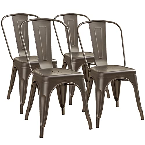 Furmax Metal Dining Chair Indoor-Outdoor Use Stackable Classic Trattoria Chair Chic Dining Bistro Cafe Side Metal Chairs Set of 4 (Black)