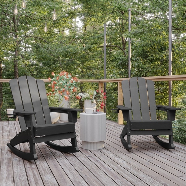 Commercial AllWeather Rocking Adirondack Chair with Swiveling Cupholder