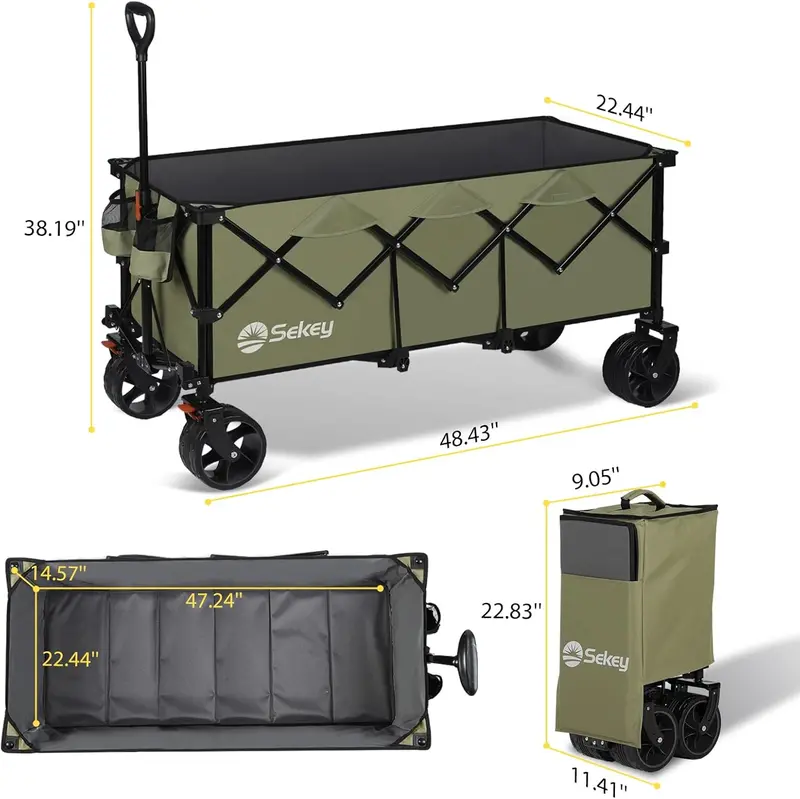 Sekey 48-Inch Extended Folding Cart – 440 lb Load Limit, 300L Garden & Moving Utility Solution