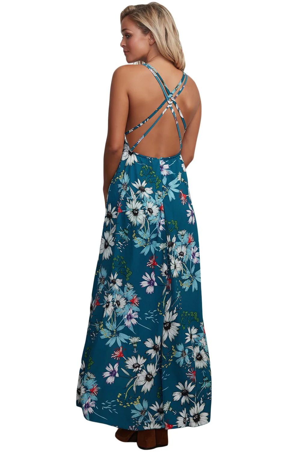 Crisscross Back Floral Maxi DressClistos