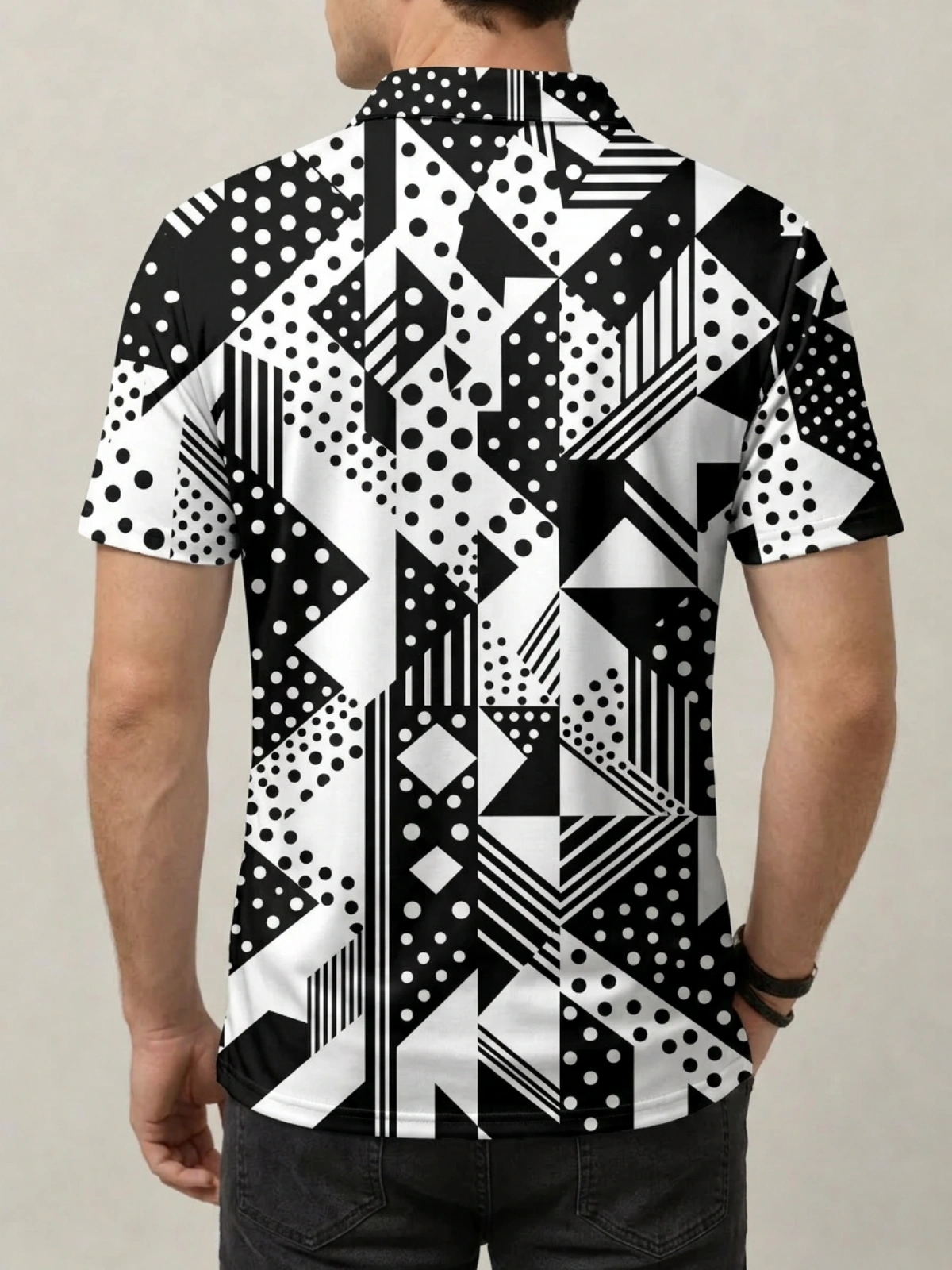Blue Orange Lavender Geometric Mosaic Print Short Sleeve Golf Polo Shirt