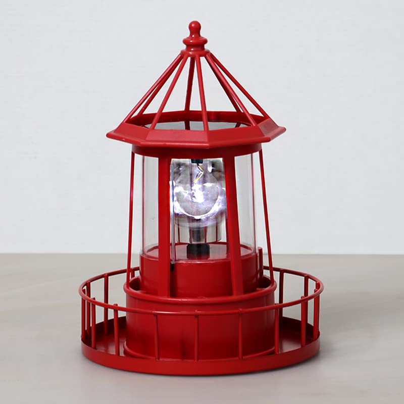 Lighthouse Outdoor Decor Lamp, Solar Lighthouse with Rotating Beacon, Waterproof LED Powered Hanging Lighting Lantern for Garden Courtyard Lawn Patio Fence Decoration Home Tower Statue Pathway (Black)