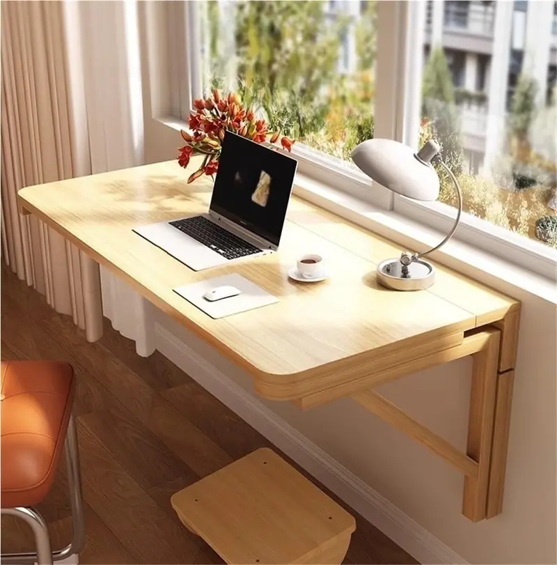 Wall-Mounted Folding Table (120 × 60 cm): Hidden Solid Wood Desk for Kitchens or Home Offices