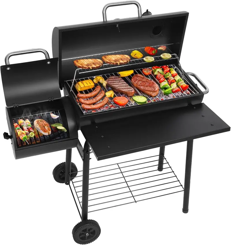 Realcook Offset Smoker Charcoal Grill – Large-Capacity Barrel-Style BBQ Grill