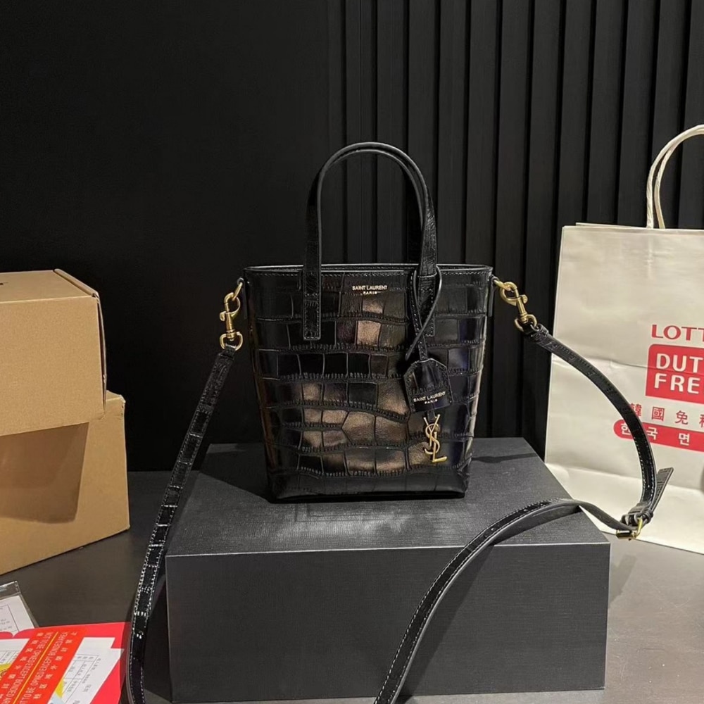 Saint Laurent Toy Shopping Tote Bag Crocodile Black 18Cm