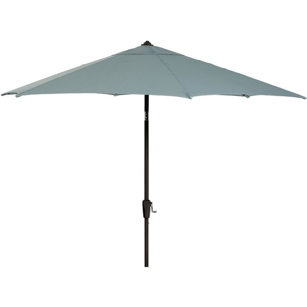 Hanover Montclair 7Piece Dining Set in Ocean Blue with 6 Swivel Rockers,40In. x 66In. Dining Table and 9Ft. Umbrella