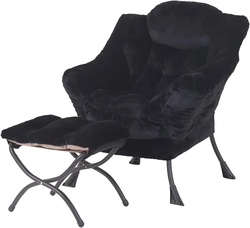 Welnow Modern Lazy Chair with Ottoman – Compact Accent Armchair Featuring Side Pocket and Footrest
