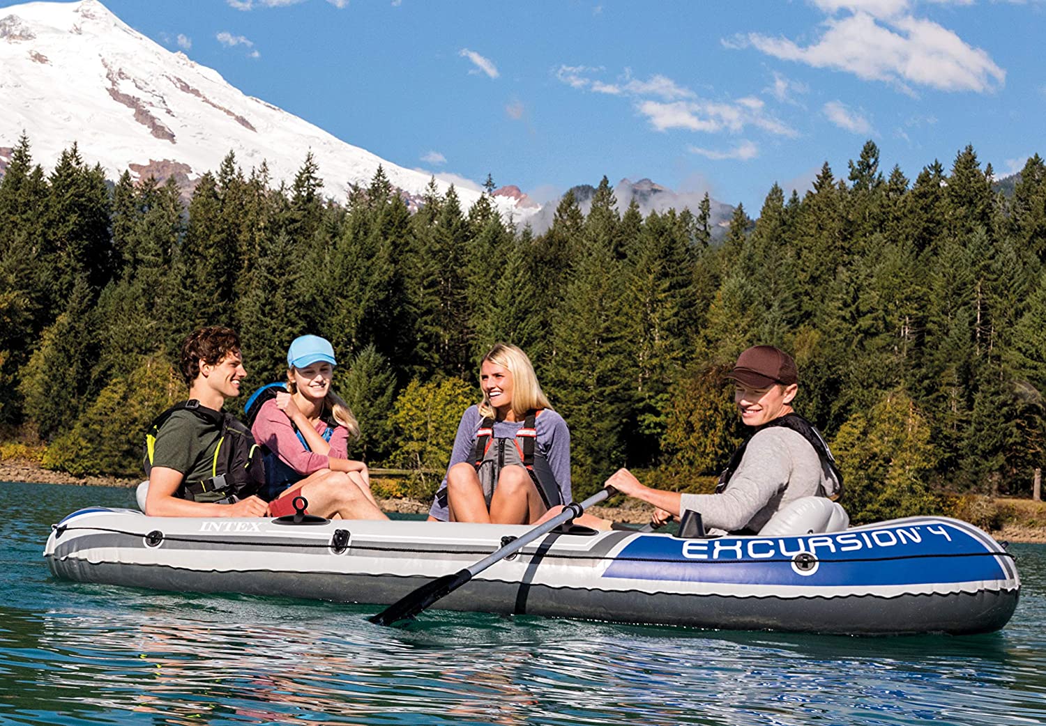 Intex Excursion 4-Person Inflatable Boat Set with Aluminum Oars and High Output Air Pump?? Last Day For Clearance