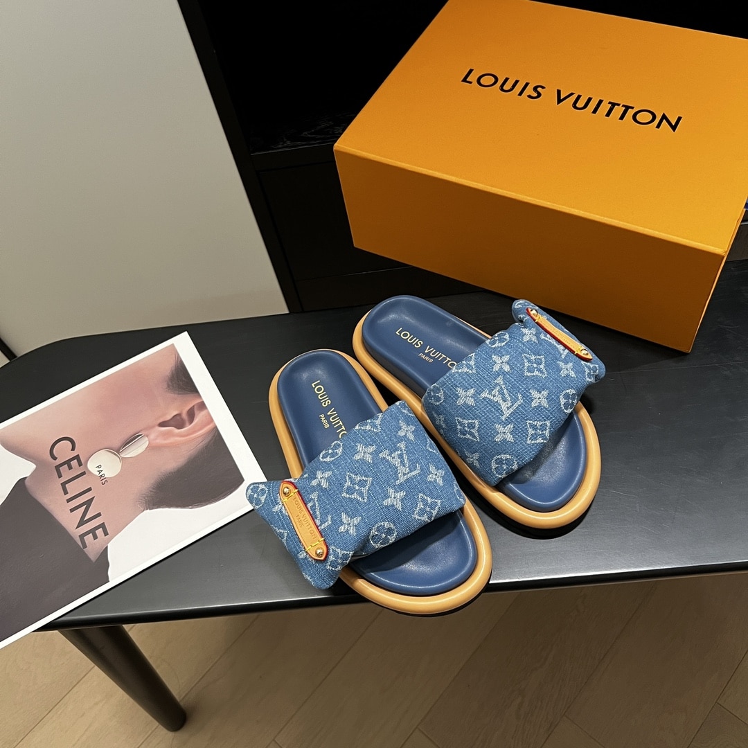 Louis Vuitton Pool Pillow Flat Comfort Mules Blue 1Acjvh